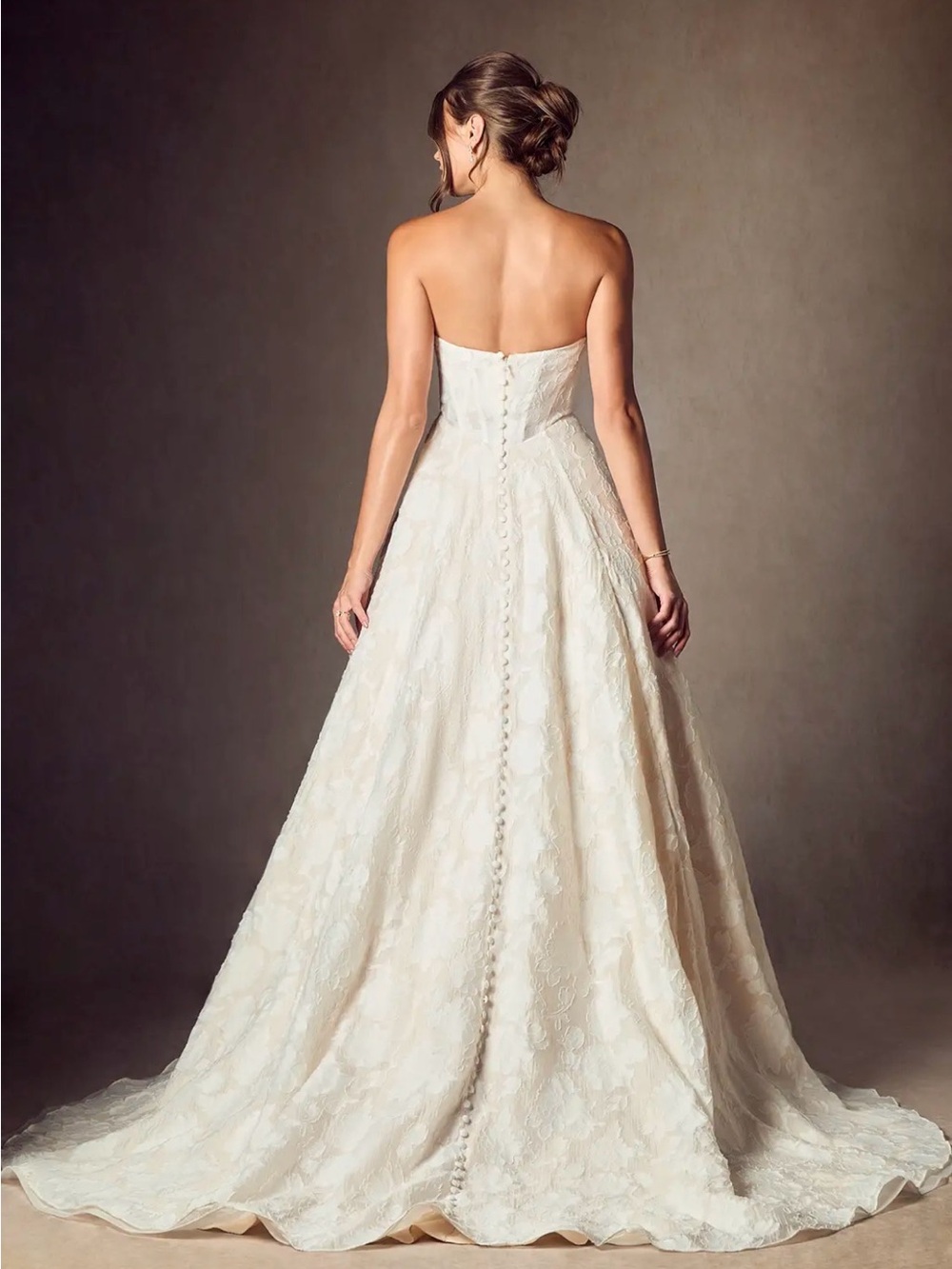 Diamond white-nude ball-gown strapless floral burnout jacquard wedding dress